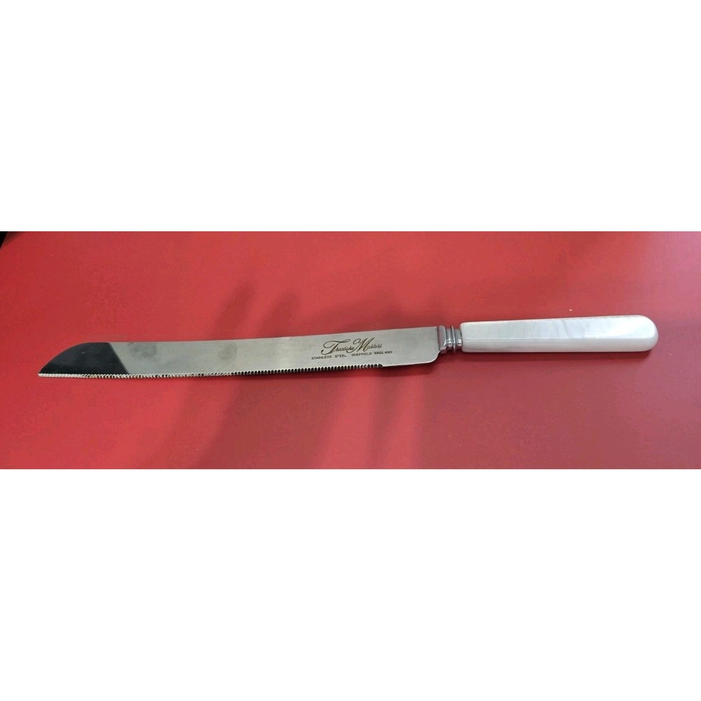 Vintage Cake Knife By Treasure Masters Faux White Marble Handle Stainless Steel